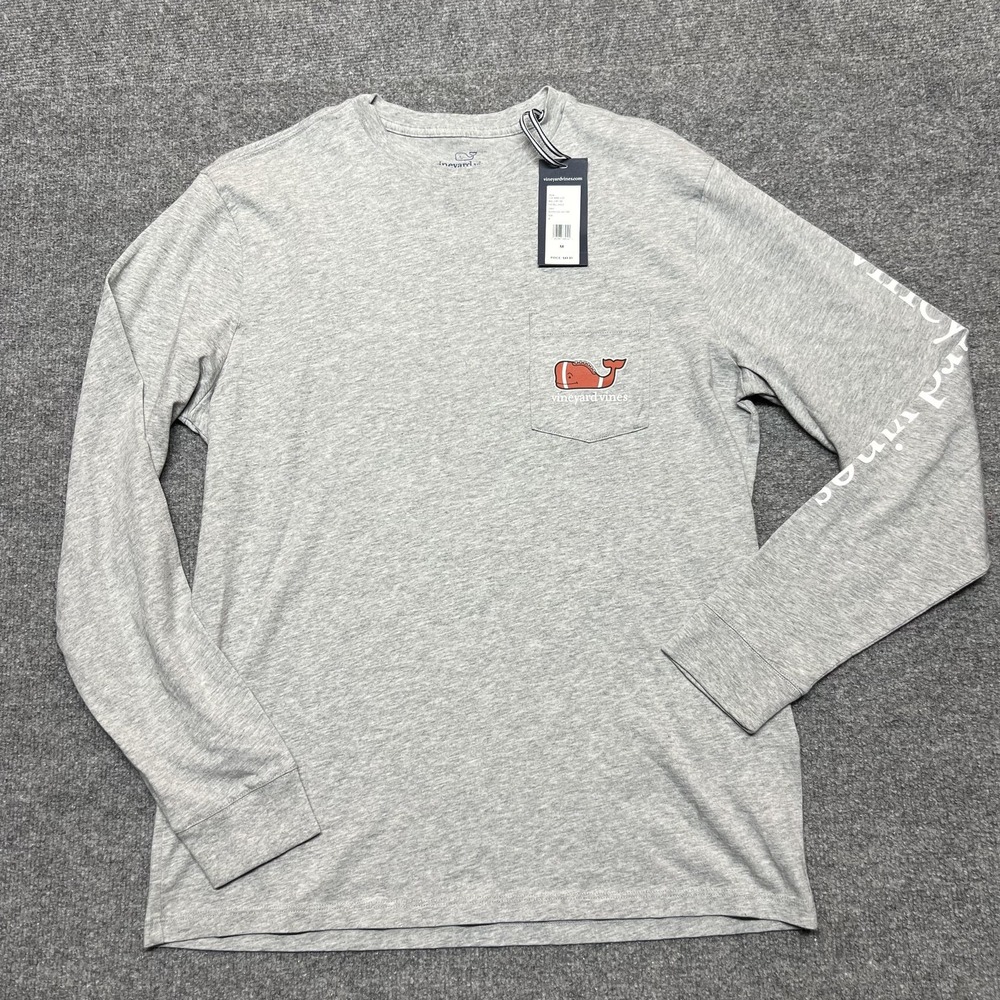 Vineyard Vines Shirt Mens Medium Gray Football Whale Long Sleeve Pocket Tee
